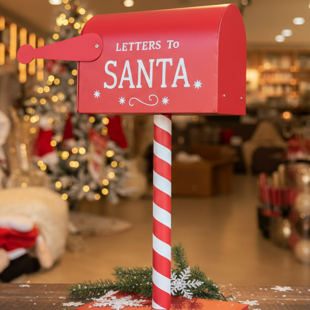 Festive Letters to Santa Mailbox on a Striped Pole