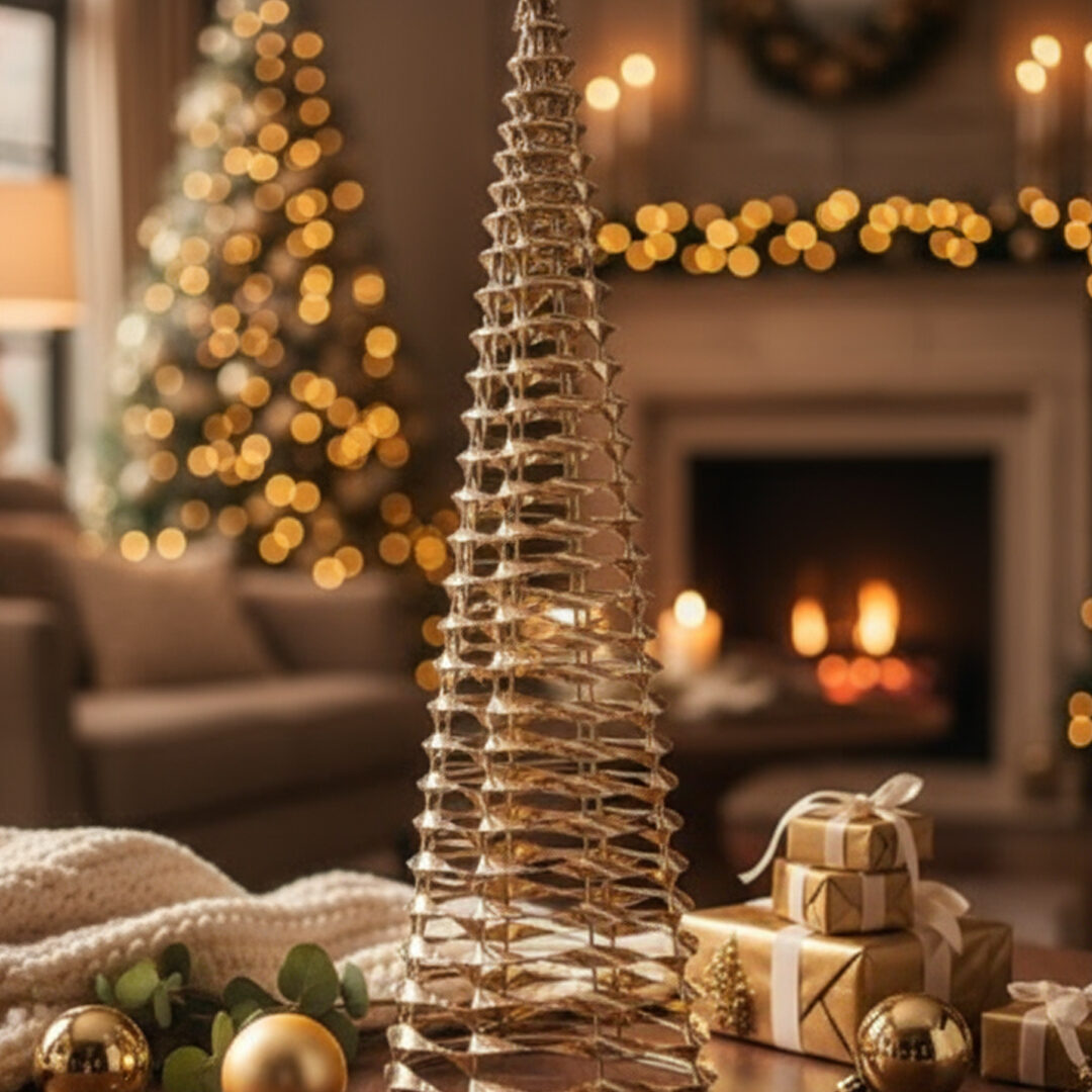 Metallic Woven Gold Cone Tree