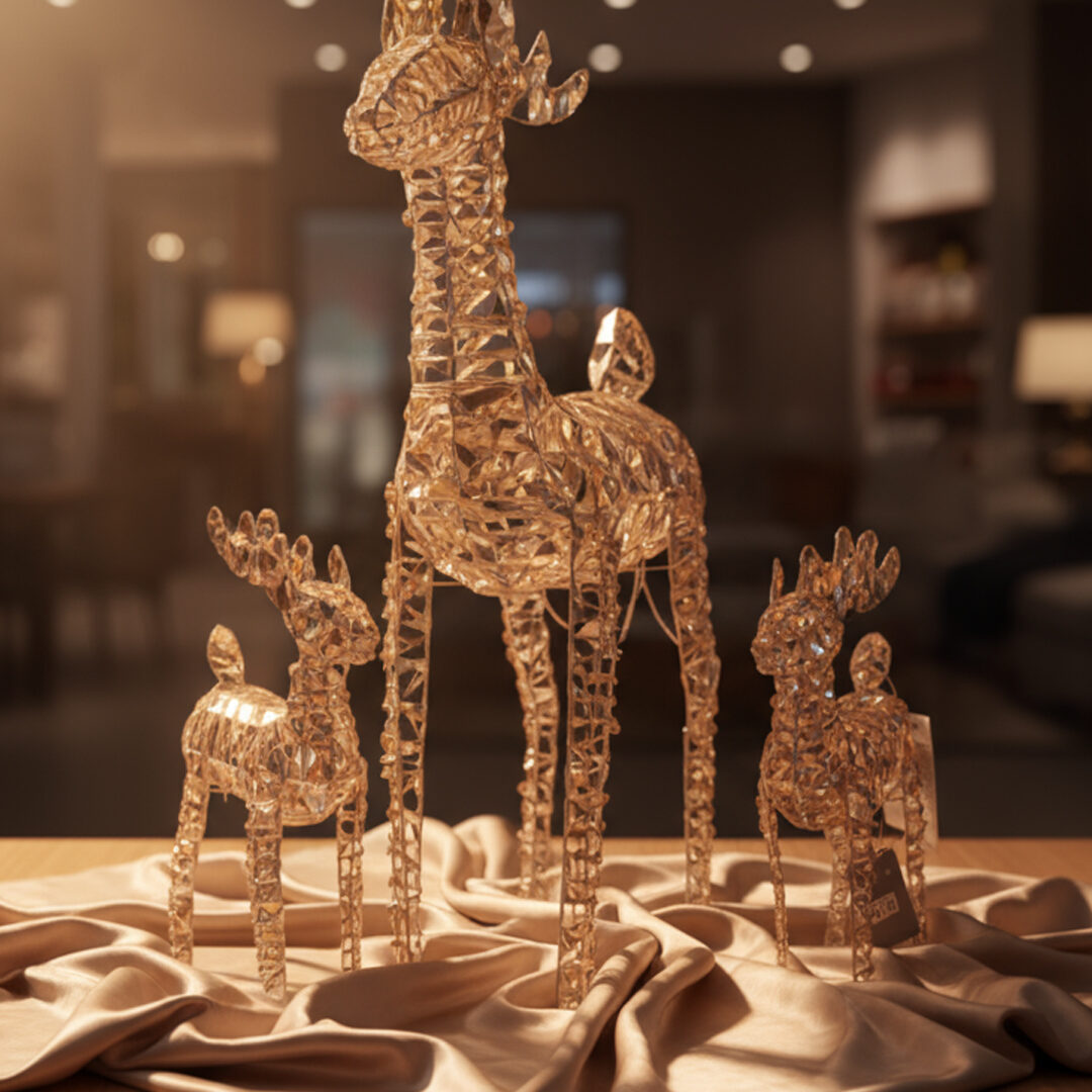 Glimmering Gold Crystal Reindeer Trio
